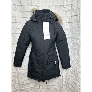 QUARTZ CO GENIA Heritage Hooded Duck Down Winter Jacket Coat Parka Sz XS Black